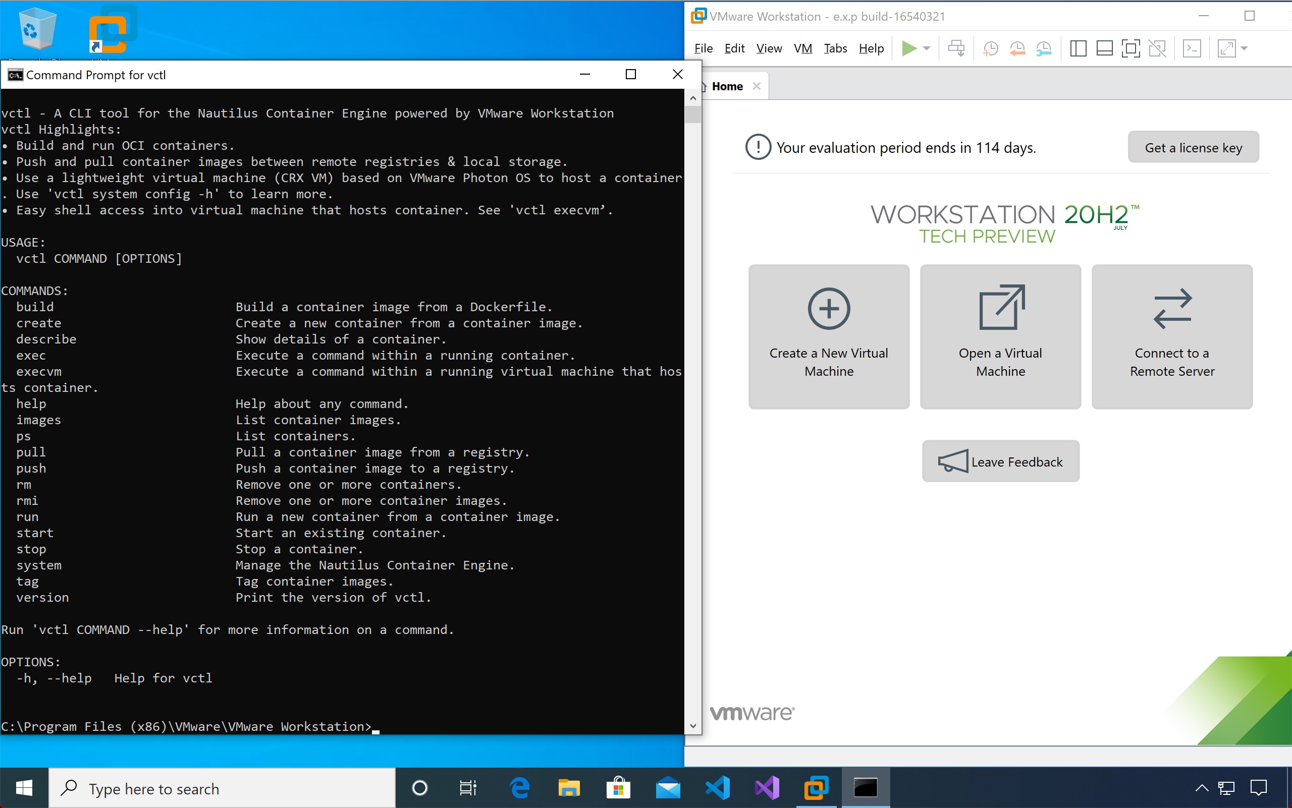 Screenshot van VMware Workstation Pro met vmcli