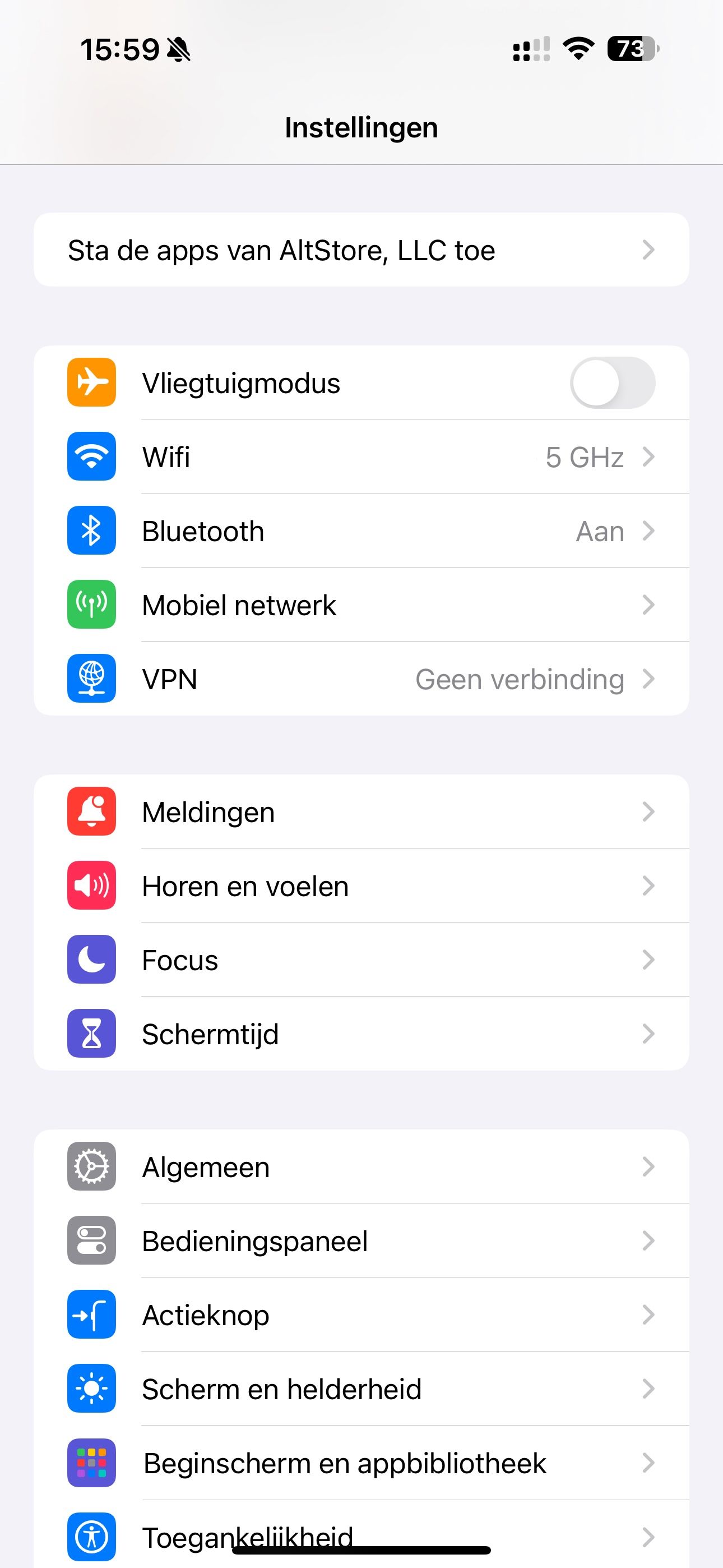 Screenshot Instellingen iOS