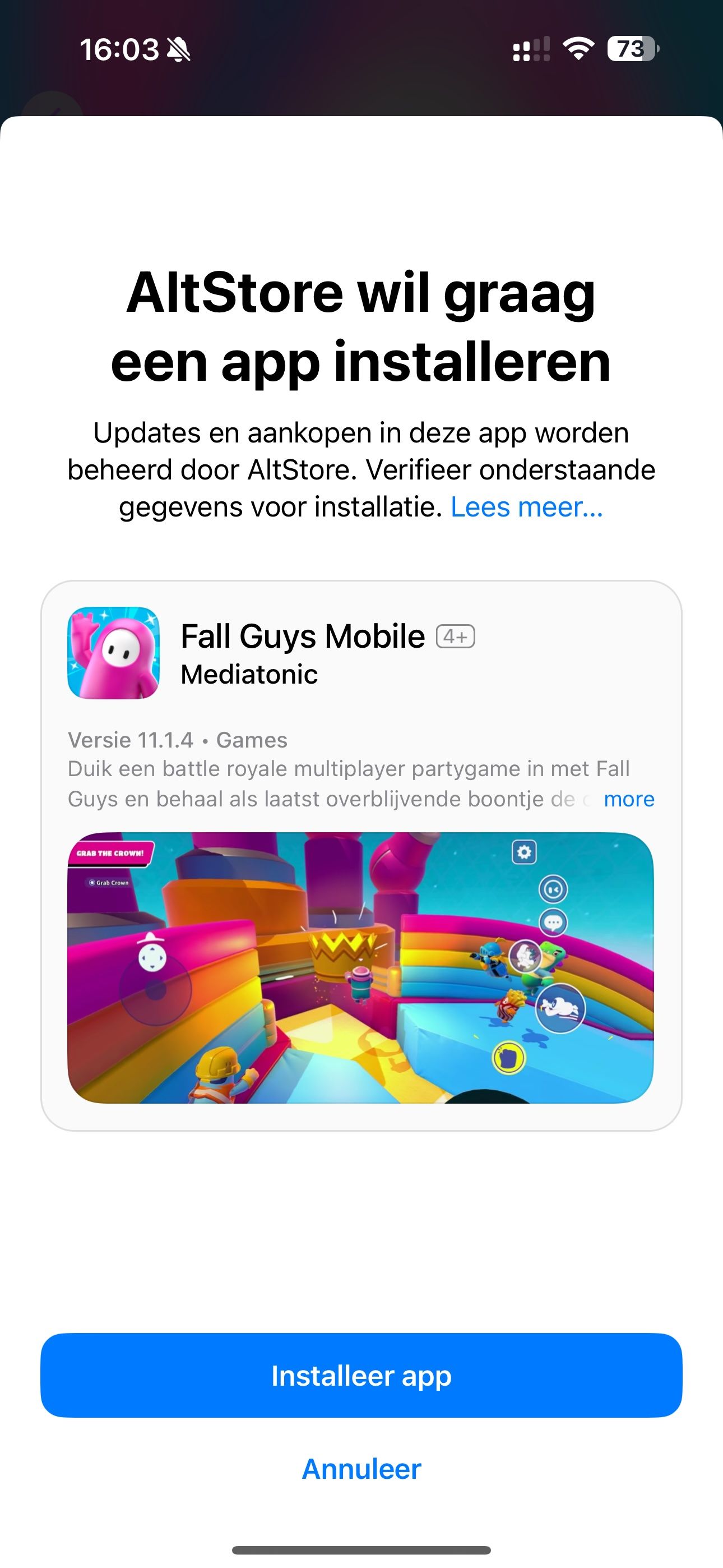 Screenshot van installatiepagina van Fall Guys